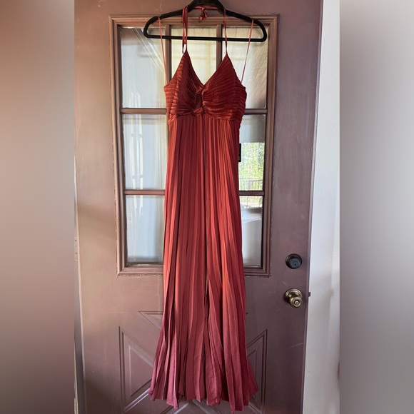 Express Orange/Brown Pleated Maxi Dress - Picture 3 of 12